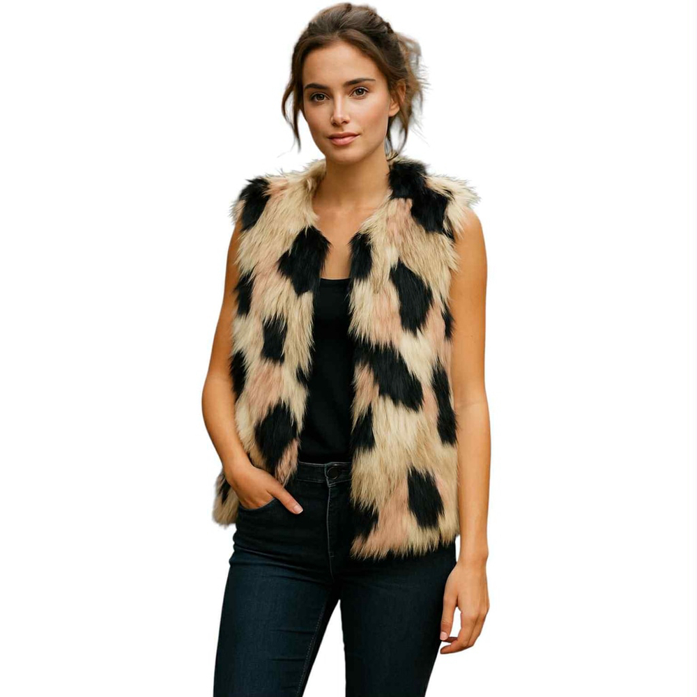 Say What Faux Fur Vest Womens L Multi Pink Cozy Winter Fall Fashion Outdoor NWT